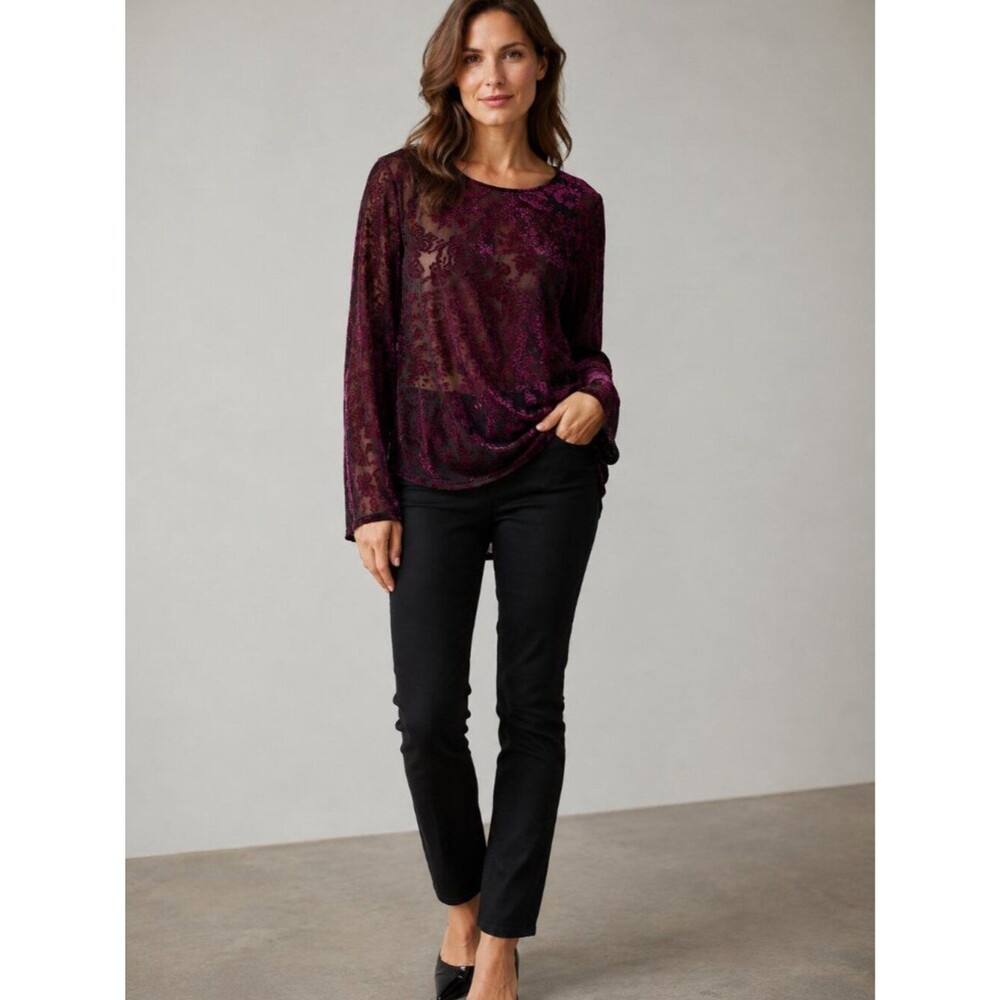 Karen Kane Burnout Shirttail Top Purple Black Floral Size 0X NWT